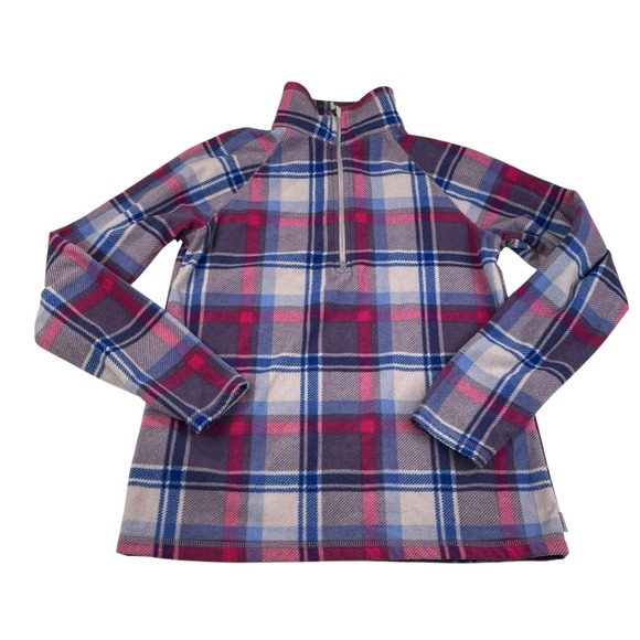 Eddie Bauer Women's Small Plaid Fleece Pullover 1/4 Zip Purple/Pink Long Sleeve - Picture 1 of 9